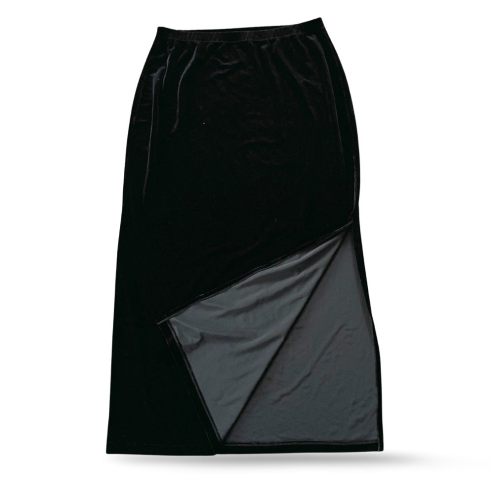🇨🇦 {M-L} Donna Black Velvet Maxi Skirt Size Medium Large - Picture 3 of 5